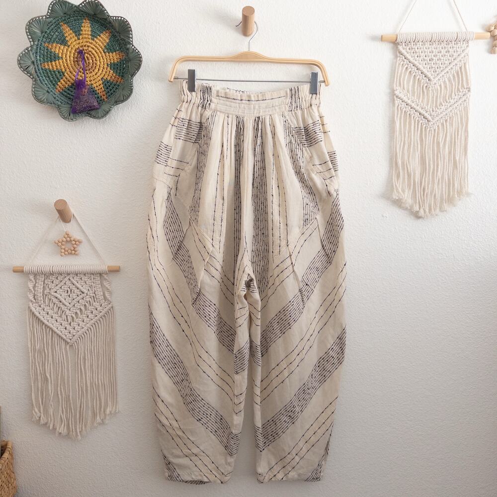 Free People Once Upon Yarn Dye Harem Pants Ivory Cream Black Size XS - Picture 2 of 7